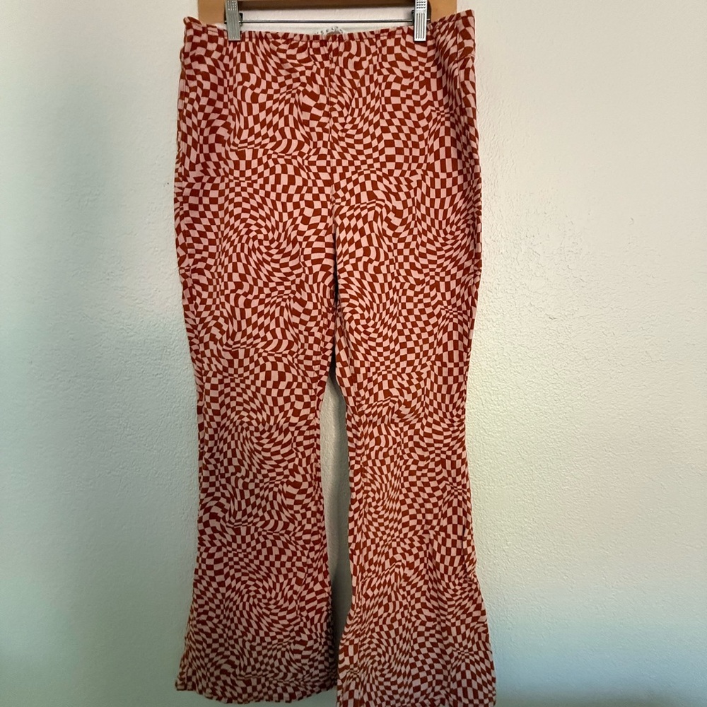 Tinseltown Red and White Checkered Flare Pants
